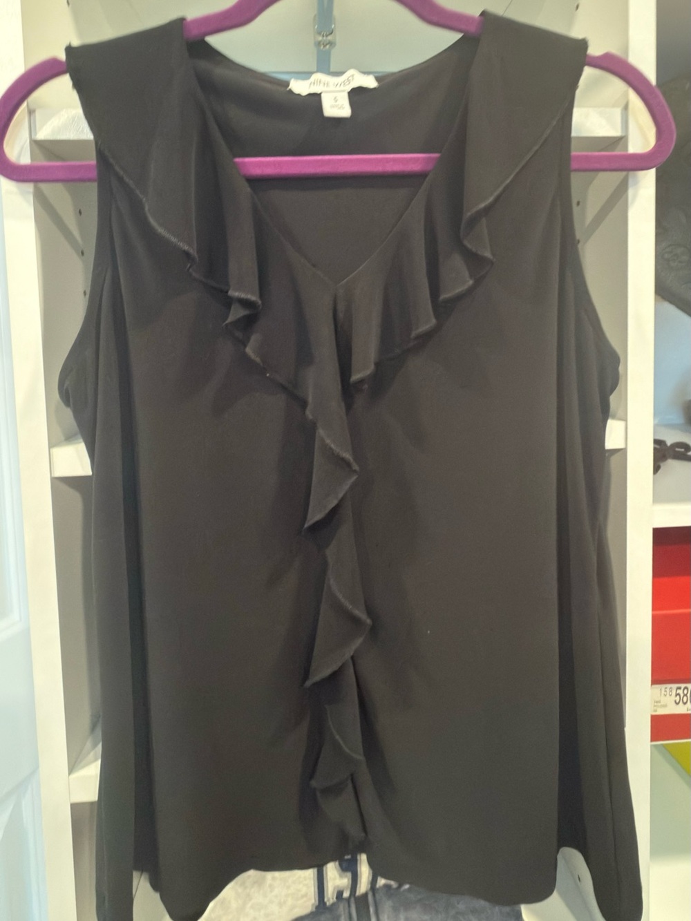 Nine West Black Ruffle Front Sleeveless Top Size S